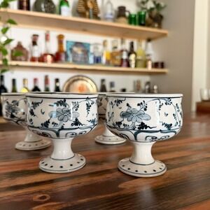 Set of 4 Floral Ceramic Footed Cups Dessert Bowls Pedestal Base